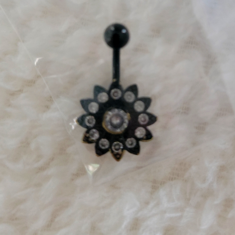 Black Flower CZ Belly Button Navel Ring
